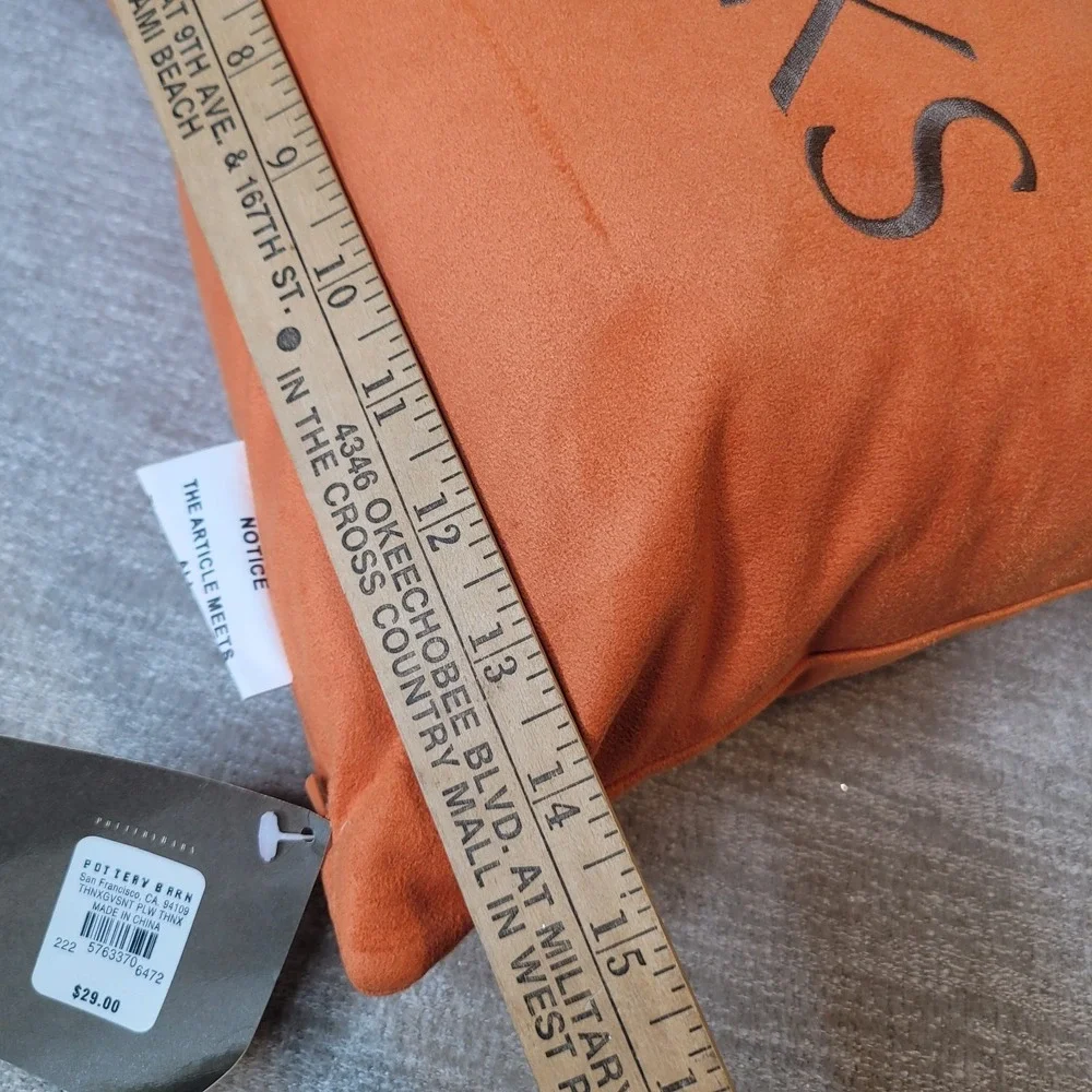 Pottery Barn GIVE THANKS Orange Lumbar Throw Pillows Fall Autumn 12x16 w TAGS